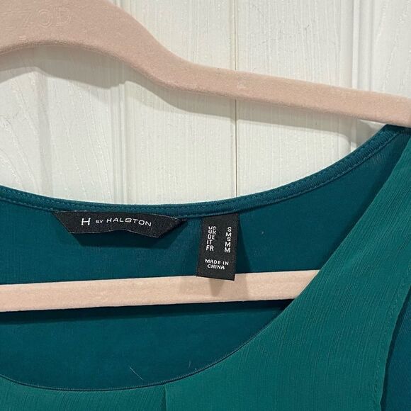 H By Halston, long sleeve green jade assymetrical double layer top size S - Picture 7 of 9